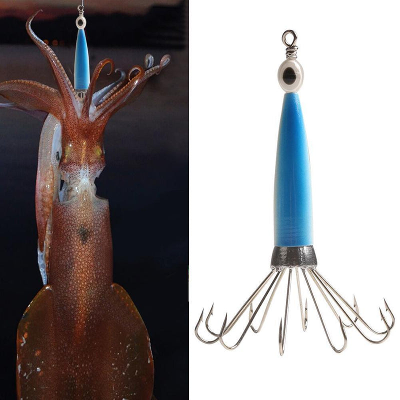 Squid Jig Fishing Lure Hook Octopus Artificial Hard Bait (Luminous Blue 10 Claw)