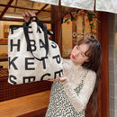 Fashion Women Canvas Letters Underarm Tote Shopping Bag Large Capacity Handbag