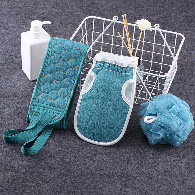 3pcs Body Cleaning Exfoliating Shower Ball Back Scrubber Gloves (Blue)