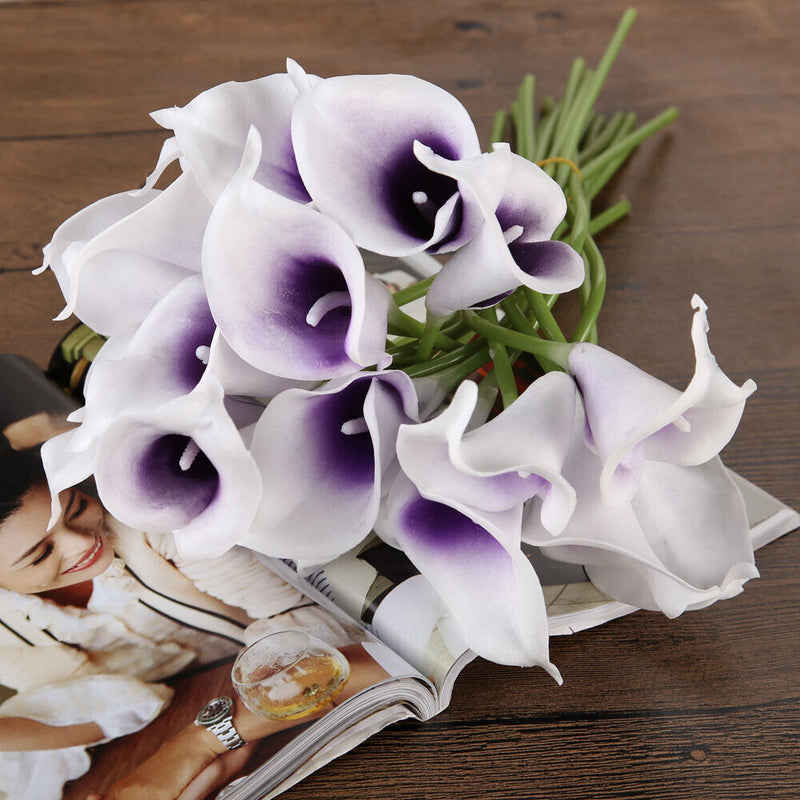20pcs Calla Bridal Wedding Bouquet  Latex Real Feeling Flower Purple
