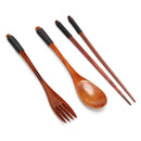 Japanese Portable Wood Chopsticks Fork Spoon Tableware Cutlery Set (A)