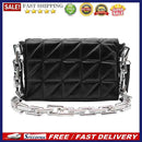 Fashion Women PU Leather Checker Underarm Bag Solid Color Thick Chain Flap Purse