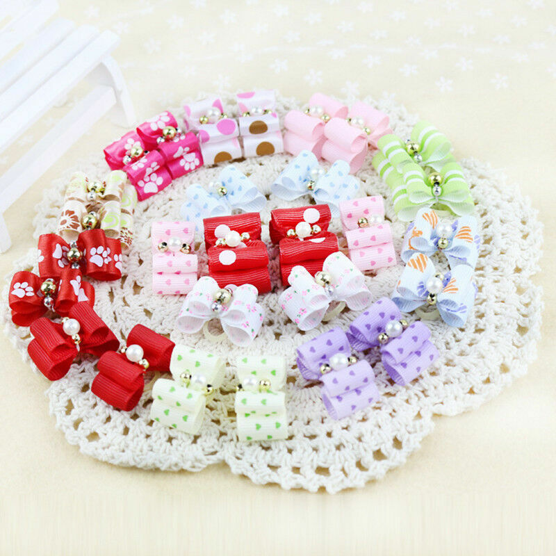 10x Cute Assorted Pet Hair Bows Rubber Band Dog Cat Access Puppy Headdress L3O6