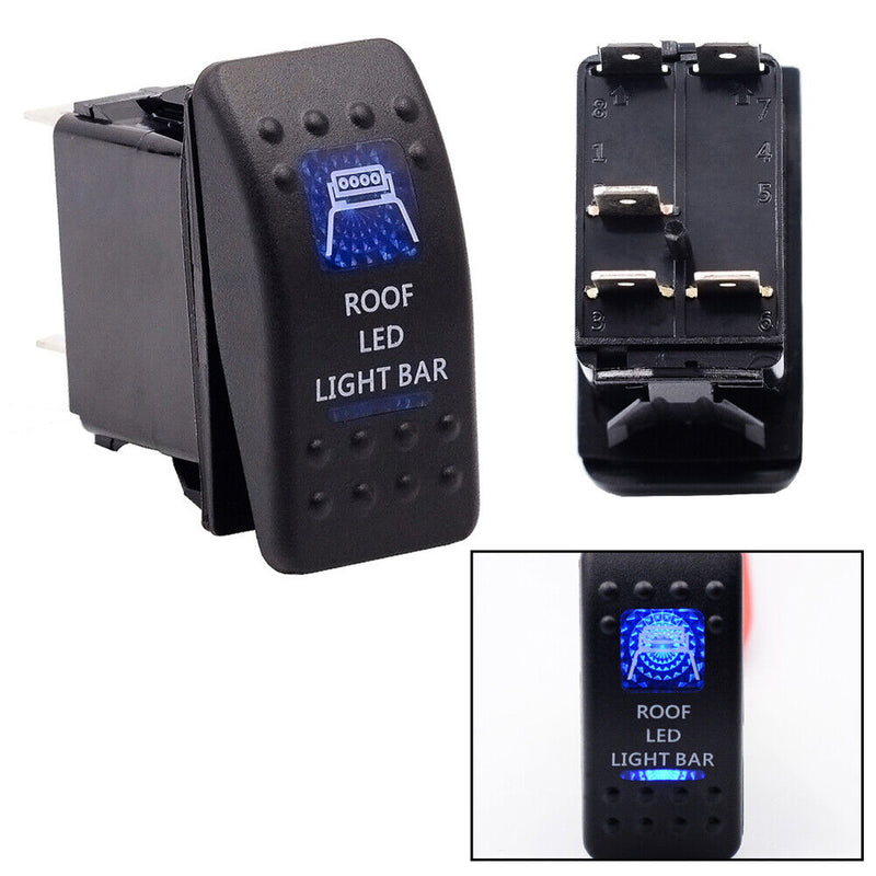 For Boat Marine ATV UTV Dual Blue Backlit ROOF LED LIGHT BAR Rocker Switch 5 Pin