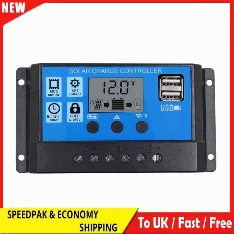 12V/24V LCD Auto Solar Charge Controller PWM Dual USB Output Charger (30A)