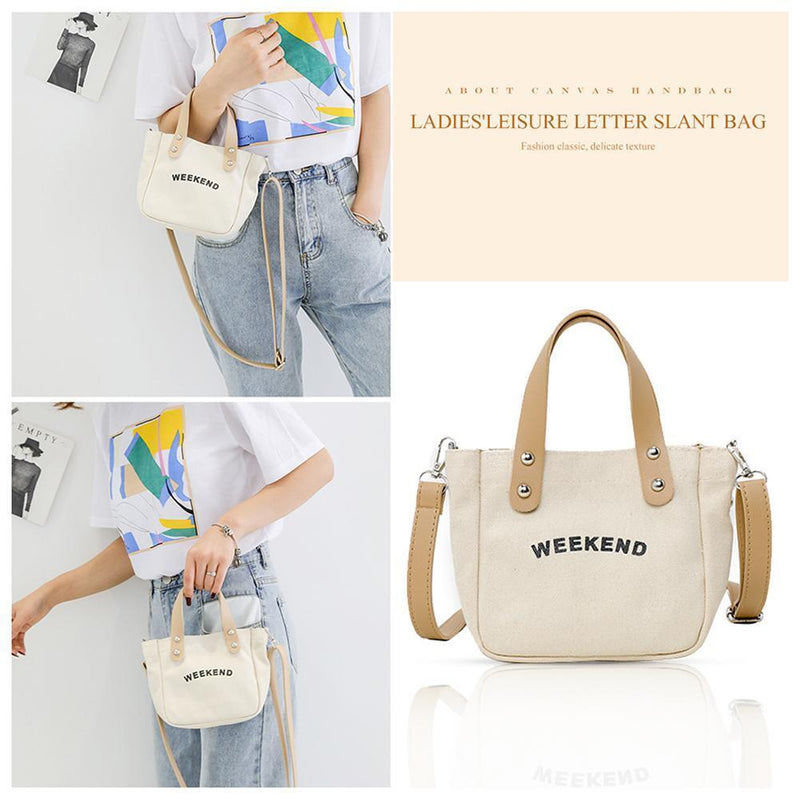 Letter Print Shoulder Satchel Handbags Canvas Women Crossbody Bags (White)