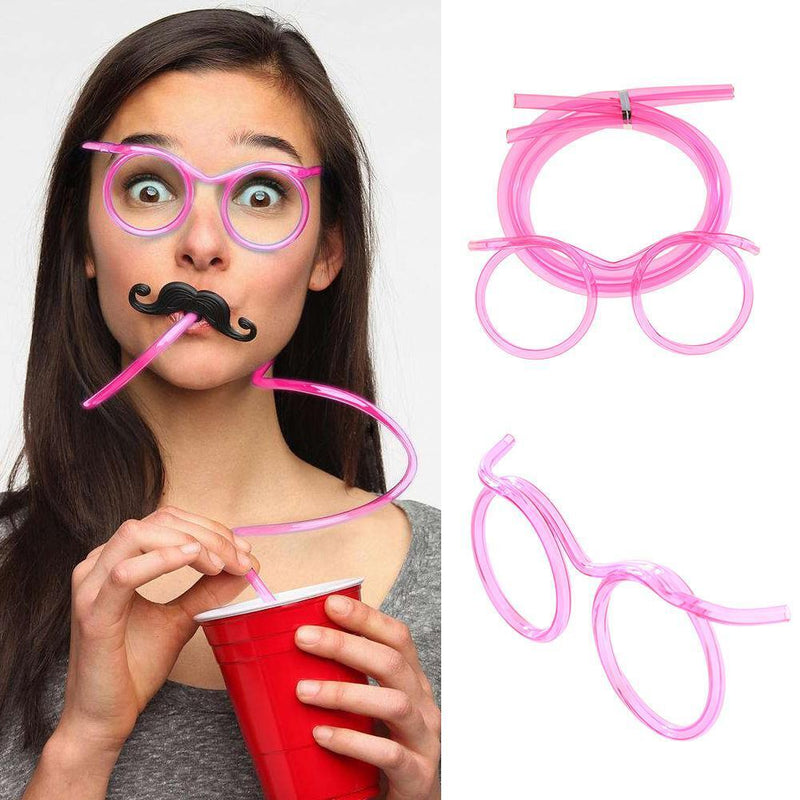 Flexible Soft Plastic Glasses Straw Kids Party Unique Drinking Tube (Pink) Newly