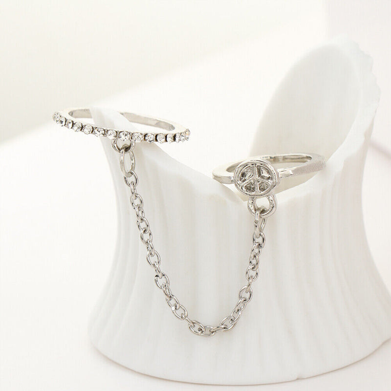 Women Men Party Jewelry Chain Rings Open Finger Rings Multi-layer Punk Rings