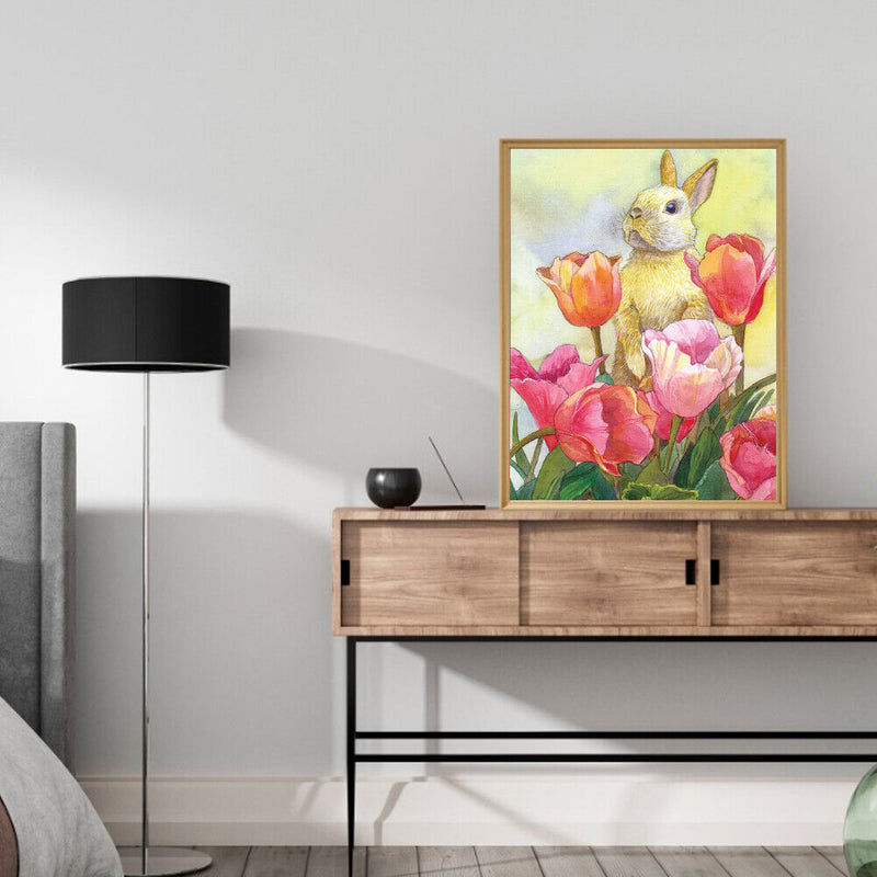 Rabbit in Flowers Colouring Oil Canvas DIY Hand Painted Art Paint By Numbers