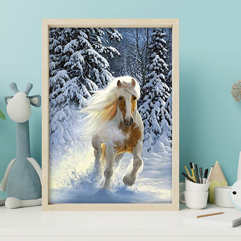 Horse Running in the Snow Diamond Painting Kits Full Round Drill Home Wall Decor