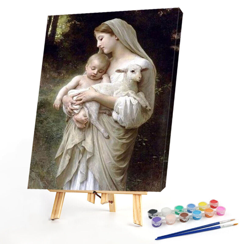 Oil Paint By Numbers Religious Virgin Son Frameless Picture Craft Kit for Home