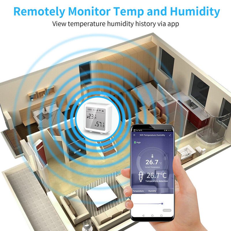 WIFI Temperature Sensor Humidity Meter Digital LCD Screen Gauge (White)