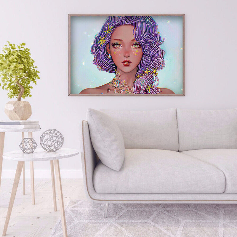 5D DIY Purple Hair Girl Special Shape Diamond Painting Rhinestone Picture