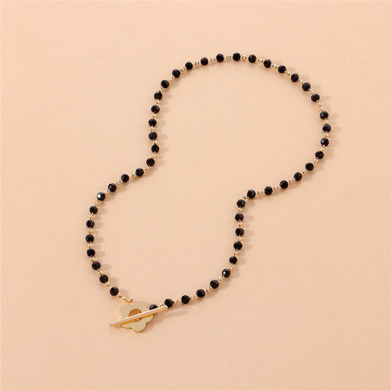 Women Crystal Bead Clavicle Jewelry Choker Chain Collar Necklace Buckle Flower
