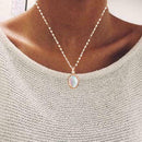 Women Moonstone Ring+Stud Earrings+Necklace Pendant Chain F5X3 Set Jewelry N0H1