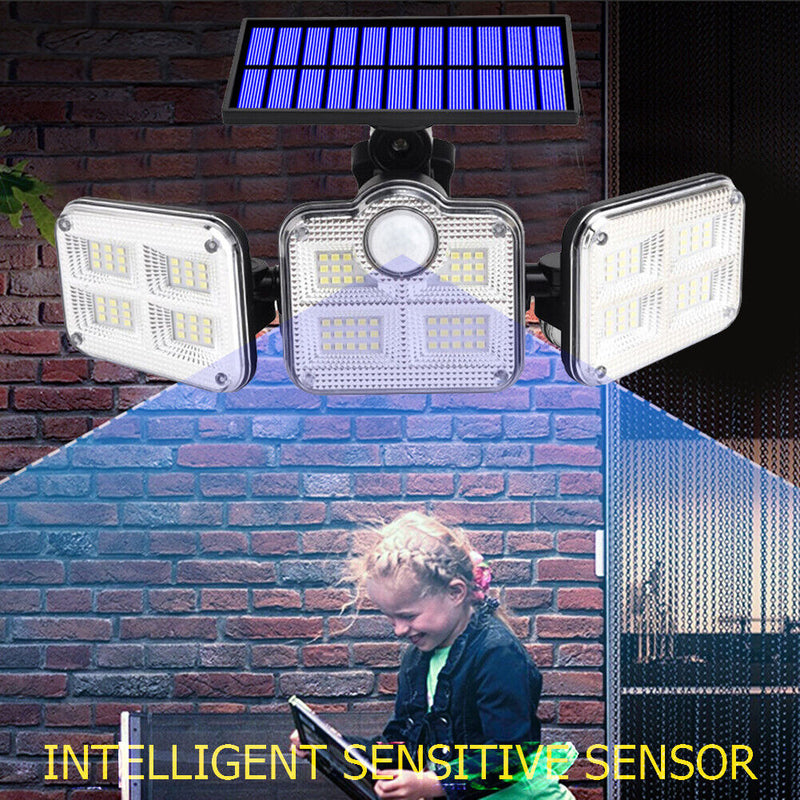 122LEDs 3 Head Light PIR Sensor Solar Outdoor Waterproof Lamp (JD-2757) Newly