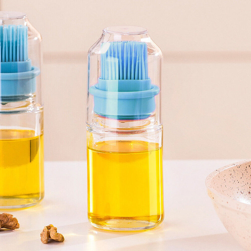 Portable Oil Bottle with Brush Barbecue Baking BBQ Liquid Gadgets (Blue)