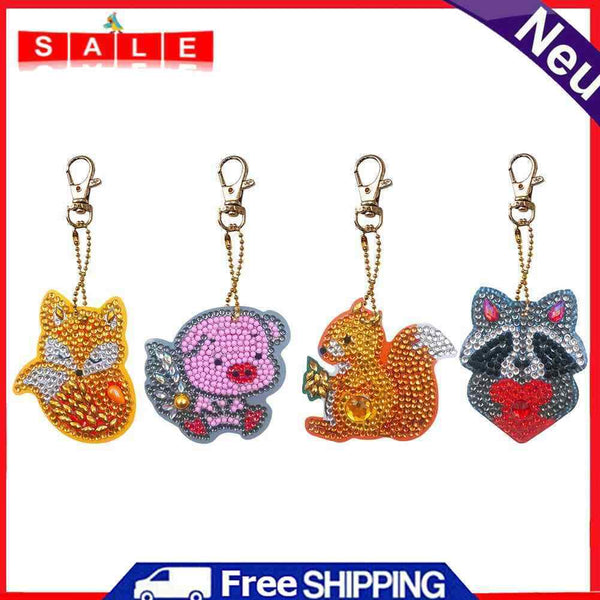 4pcs DIY Full Drill Special Shaped Diamond Painting Animals Bag Keychain Pendant