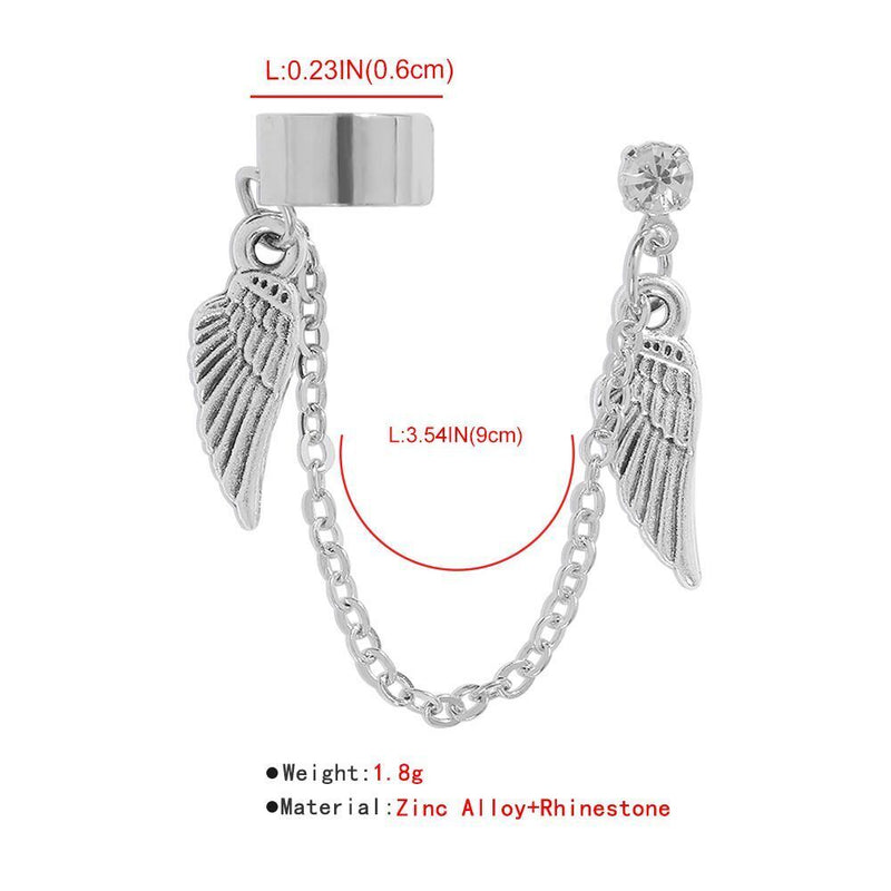 Non Piercing Ear Cuff Wing Earrings Tragus Earrings with Long Chain Tassel