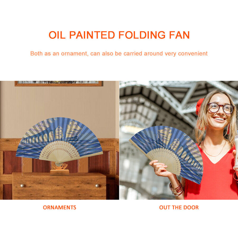 Oil Paint Folding Fan By Numbers DIY Sailboat Bridge Digital Oil Painting Fan