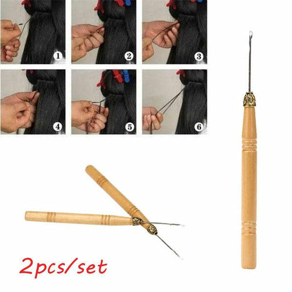 DIY Kit Wooden Handle Wig Crochet Hook Knitting Needle Weaving Braids Tools
