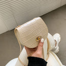 Fashion Stone Pattern PU Crossbody Bag Casual Women Chain Mini Saddle Handbags