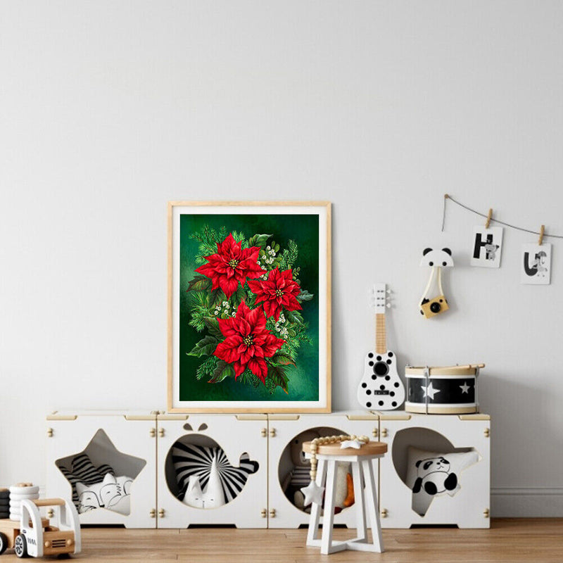 Diamond Painting Poinsettia Full Round Drill Picture of Rhinestone DIY Drawing