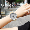 Women Casual Quartz Watches Minimal Leather Round Dial Wristwatch (Beige) Newly
