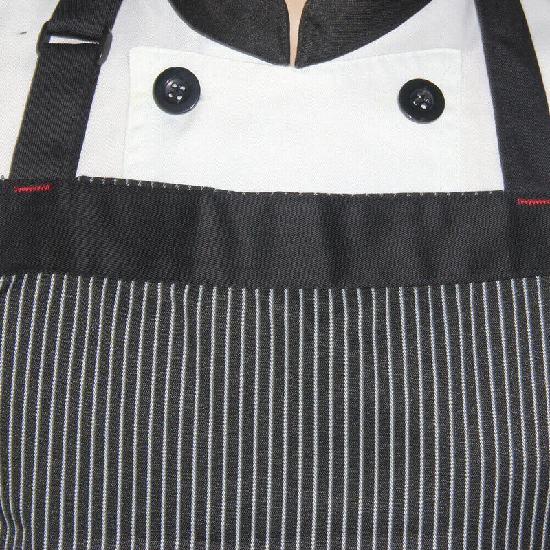 Universal Unisex  Stripe Bib Apron with  Pockets Chef Cook Tool Coffee B