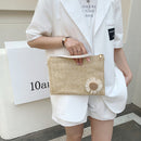 Summer Straw Woven Flowers Wristlet Clutch Bag Envelope Coin Purse Card Holder