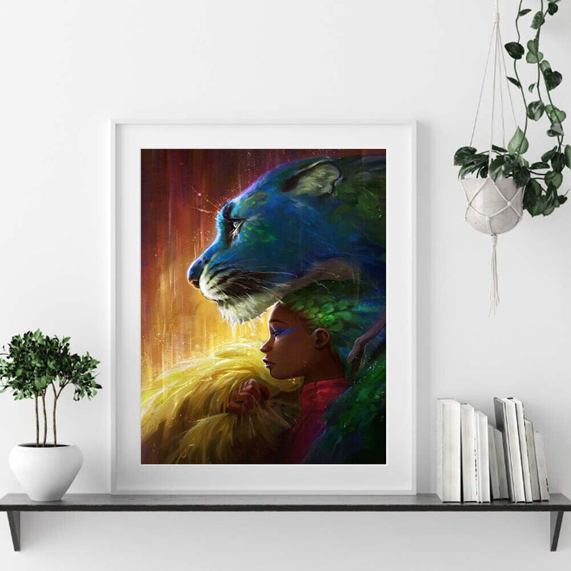 Girl and Tiger Oil Paint By Numbers DIY Drawing Picture Home Decoration No Frame