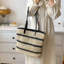 Summer Straw Shoulder Bags Women Striped Woven Beach Shopper Handbag (2)