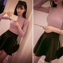Preppy Style Solid Color Sweater Women Long Sleeve Tops High Neck Knitted Jumper