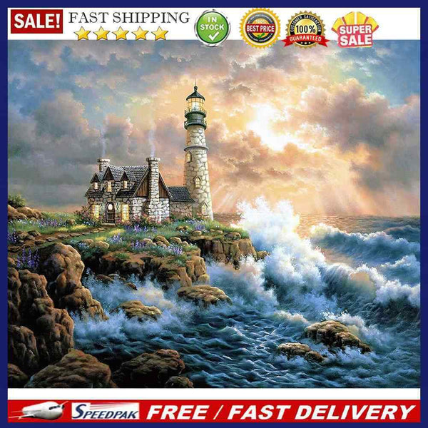 60x50cm Diamond Painting Kits Full Round Beach Lighthouse DIY Room Home Dec