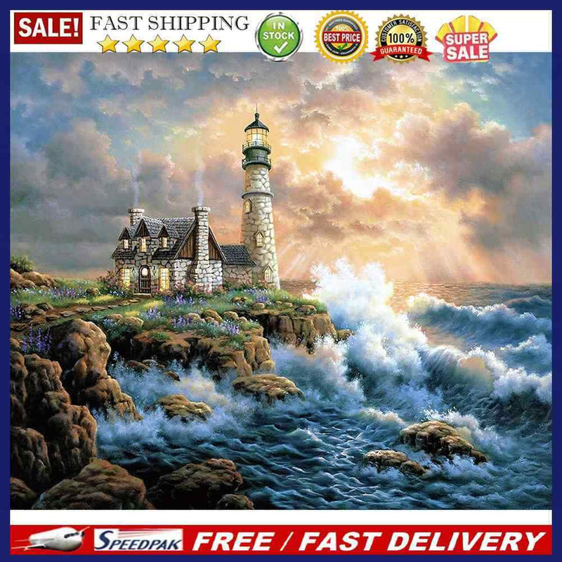60x50cm Diamond Painting Kits Full Round Beach Lighthouse DIY Room Home Dec