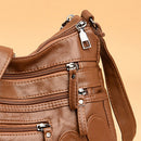 Multi-Layer Ladies Retro Crossbody Bag PU Leather Pure Color Luxury Shoulder Bag