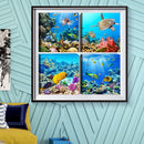 4 Panels Sea Life Oil Paint By Numbers Canvas DIY Picture Hand Painted Wall Art