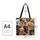 LI Q P R Dog Motive Shopping Bag, Linen, Casual, Large Capacity, 40x40