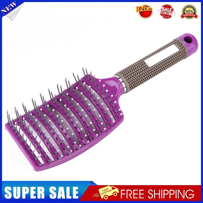 Portable Curved Ribs Scalp Massage Comb Fluffy Styling Brush (A Purple)
