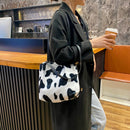Female Plush Shoulder Bag Animal Pattern Shoulder Handbag Student School Satchel