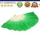 Chinese Folk Art Silk Veil  Belly Dance Dancing Bamboo Short Fan Green