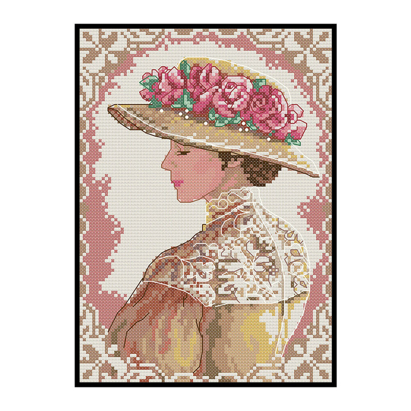 14CT Full Cross Stitch Elegant Lady Stamped DIY Cotton Thread Printed Needlework