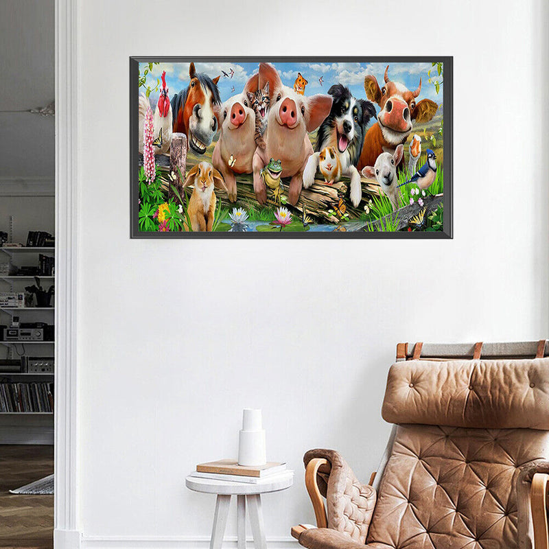 Animal Family Oil Paint By Numbers Kits Canvas DIY Picture Hand Painted Drawi