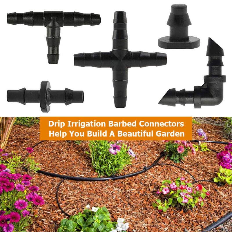 200x Drip Irrigation Barbed Connectors Watering System Fittings Kit for 4/7 Pants