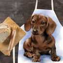 Hanging Neck Brown Dog Printed Linen Cleaning Apron Kitchen Cafe Home Pinafor
