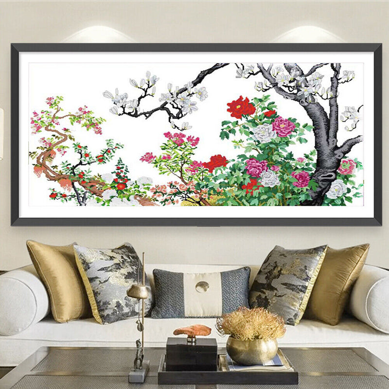 Partial Cross Stitch Flower Compete 14CT Printed Needlework Handmade Wall Art