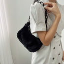 Retro Women Acrylic Chain Plush Underarm Bag Casual Small Handbags (Black)