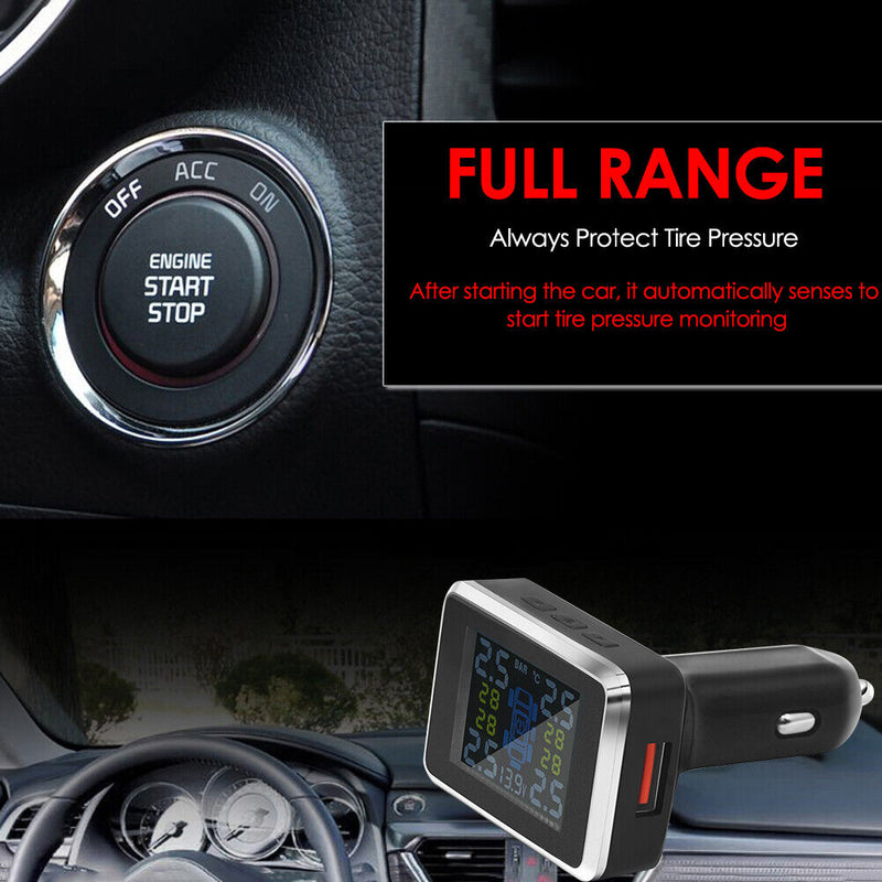 Wireless Car TPMS Tire Pressure Monitor 4 External Sensors LCD Warning Alarm