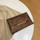 Women Sequins Solid Color Envelope Bag Lady Square Clutch Purse (Brown)
