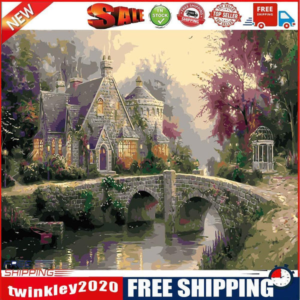 Castle by Bridge Oil Paint By Numbers Kits Canvas Picture Wall DIY Crafts
